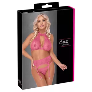 Lingerie bra and suspender set Cottelli Collection L/XL — black, adjustable straps, matching suspenders