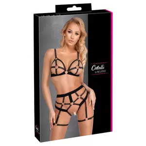 Lingerie set Cottelli Collection Bra Set Open S — black, size S, bra and matching panties, 100% polyamide