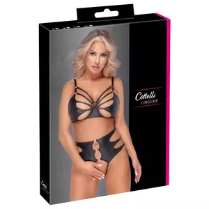 Lingerie set Cottelli Collection Bra Set Rings XL — black, size XL, soft stretch (90% polyester, 10% spandex)