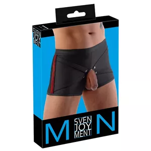 Мужские трусы Svenjoyment M. Pants чёрно/красные размер S — боксер-брифы с съёмным металлическим петлём (внутр. Ø 5 см), 90% полиэстер, 10% спандекс