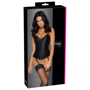 Overbust korsete Cottelli Collection modelis 26114651031 melna, izmērs M, satīns, 7 veidojošas stieņi katrā pusē, priekšējais rāvējslēdzējs, aizmugures auklošana, noņemami lencītes