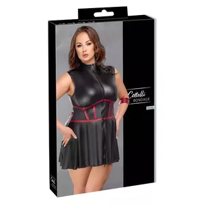 Dress bodice Cottelli Collection Dress Bodice XL – sleeveless stretchy dress with 2-way zip, ring attachments, adjustable cuffs and opaque eye mask, size XL