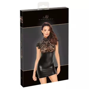 Женское кружевное платье Noir Dress Lace M — размер M, короткое облегающее, кружевной верх, юбка powerwetlook, открытая спина, регулируемая шнуровка