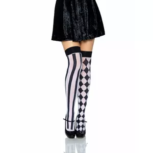 Augstas zeķes LEG AVENUE Arlequin — melnas un baltas, one size