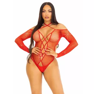 Боди с разрезом в шагу LEG AVENUE D-237742, one size, глянцево-красное, тянущийся материал