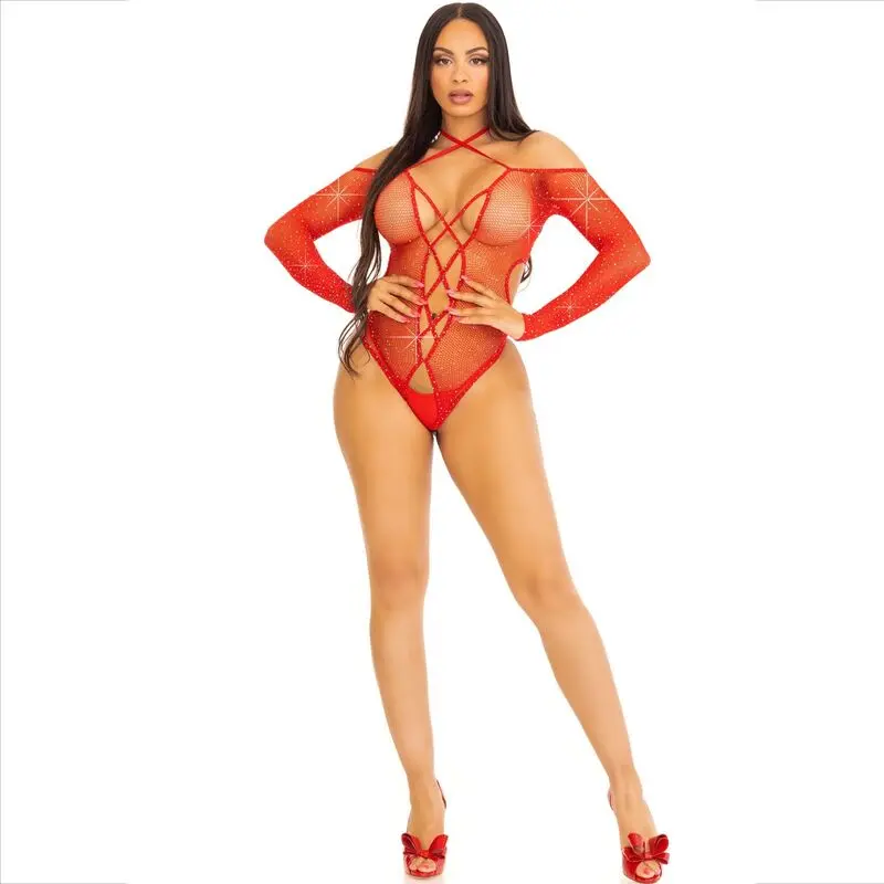 Боди LEG AVENUE D-237742 — с разрезом, глянцево-красное Photo 11