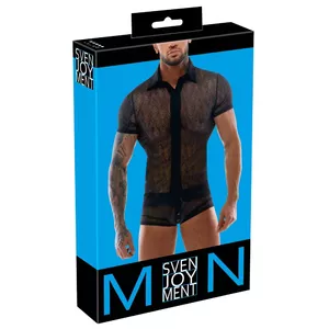 Men's short-sleeve casual shirt Svenjoyment M — stretch lace, collar, button placket, size M
