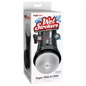 Masturbator PIPEDREAM PDXE Wet Pussies Super Slide — silicone-like TPR, realistic texture, stretchable, 21.6×9.1 cm