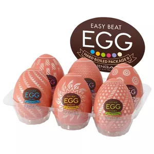 Silikona masturbatori Tenga Egg HB Package II 6 gab. — 6 vienreizējie teksturēti olu, kopējais garums 7 cm, TPE/PP