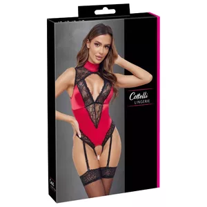 Body Cottelli Collection L in red and black, size L, satin and lace, removable suspender straps
