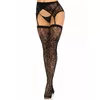LEG AVENUE Mežģīņu augstās zeķes ar jostu, melnas Photo 4