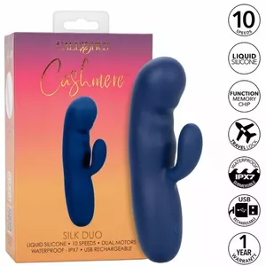 Vibrators CalExotics Cashmere Silk Duo Blue — divi motori, uzlādējams, ūdensizturīgs