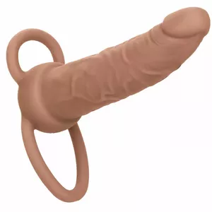 Divkāršs penetrators — uzgalis CalExotics PERFORMANCE MAXX uzlādējamais, reālistiska tekstūra, elastīgs, brūns