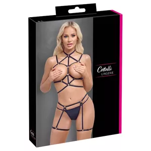 Bondage set Cottelli Collection adjustable chest and hip harness with G-string, black, size S-L
