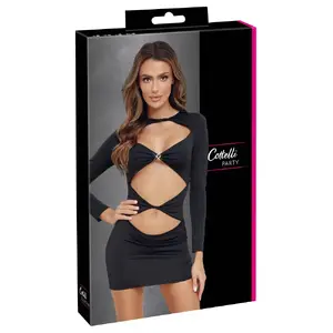 Мини-платье Cottelli Collection модель 27185961031, чёрное, размер M, длинные рукава, эластичное (90% полиэстер, 10% спандекс)