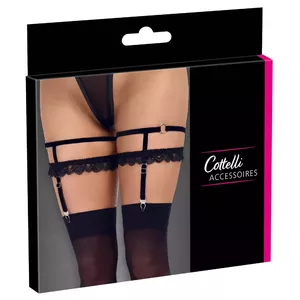 Leg garters, Cottelli Collection — adjustable elastic double set S/M, velvet, lace, removable suspender straps