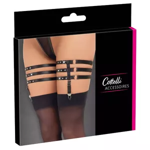 Adjustable garter set Cottelli Collection L/XL — black triple garters with removable adjustable suspender straps, 70% polyester 30% spandex