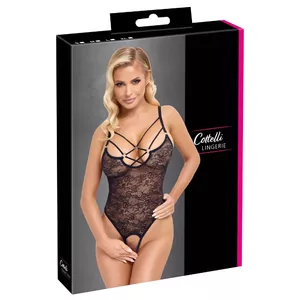 Body (L) Cottelli Collection Lace Body Rings L — black floral lace, crotchless, size L