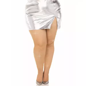 Zeķubikses LEG AVENUE Crystalized Mesh Stockings karameles krāsā, plus izmērs 1X/2X, elastīgas