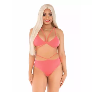 Lingerie set LEG AVENUE Top & Panties Coral with Adjustable Straps, Size S