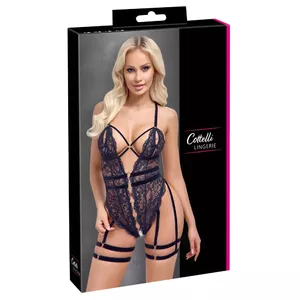 Боди кружевное Cottelli Collection Body Lace размер S, чёрное без шагового замыкания, съёмные подтяжки