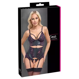 Basque lingerie Cottelli Collection Basque with purple S — one-size, lace, adjustable straps, crotchless string