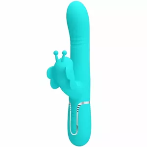 Vibrator pretty love Multifunction Rabbit 4-in-1 Butterfly Aqua Green — rabbit vibrator with internal shaft and external clitoral/wing stimulator