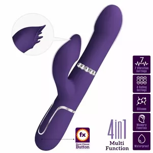 Vibrators pretty love Zalin Rabbit Pearls 4 in 1 — violets, truša tipa divkāršas stimulācijas