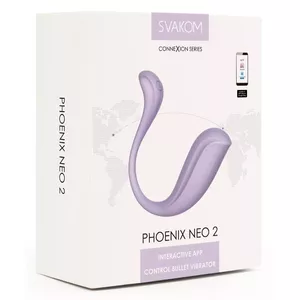 Svakom Phoenix Neo 2 silikona vibrators — pasteļlilā krāsa, uzlādējams, ūdensizturīgs, divi motori, 11 vibrācijas režīmi, saderīgs ar aplikāciju