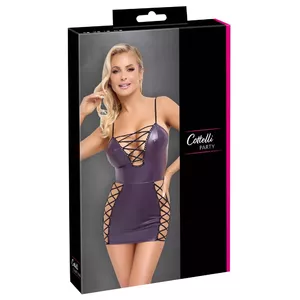 Sieviešu mežģīņu mini kleita Cottelli Collection Dress Lacing L — izmērs L, violetā matēta, 90% poliesters/10% spandekss