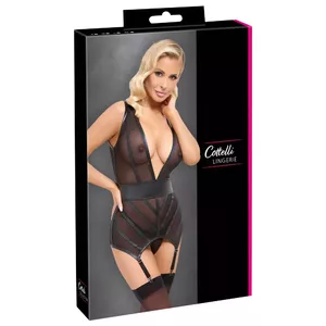 Lingerie set Cottelli Collection Basque and String, size S, black, lace, powernet