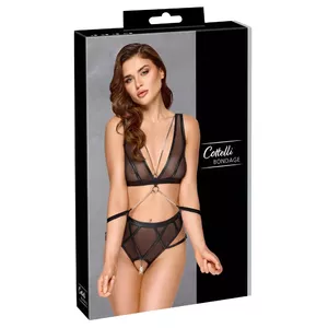 Bondage bra set Cottelli Collection Bondage Bra Set S — wireless bra, crotchless high-waist briefs, adjustable straps, includes soft handcuffs, size S