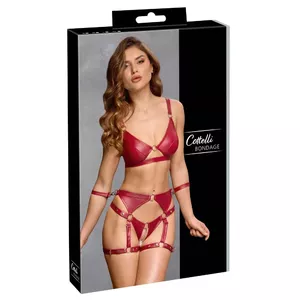 Apakšveļu komplekts Cottelli Collection Bondage, izmērs M — bezstieņa krūšturis, bezciskas piekāršanas biksītes, regulējami siksniņu elementi