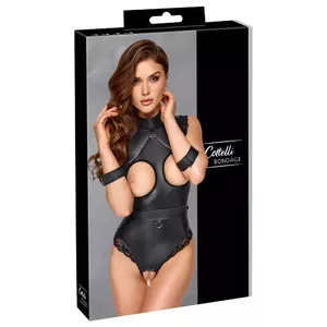 Body (crotchless) Cottelli Collection Bondage Body XL, black, size XL — sleeveless, removable restraint belt, 2-way back zip, polyester/spandex
