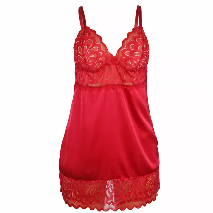 SUBBLIME Satin Babydoll with Lace, Red S/M Photo 4