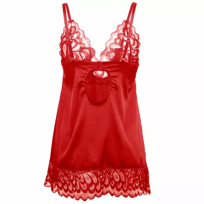 SUBBLIME Satin Babydoll with Lace, Red S/M Photo 5