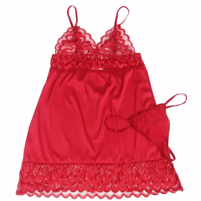 SUBBLIME Satin Babydoll with Lace, Red S/M Photo 6