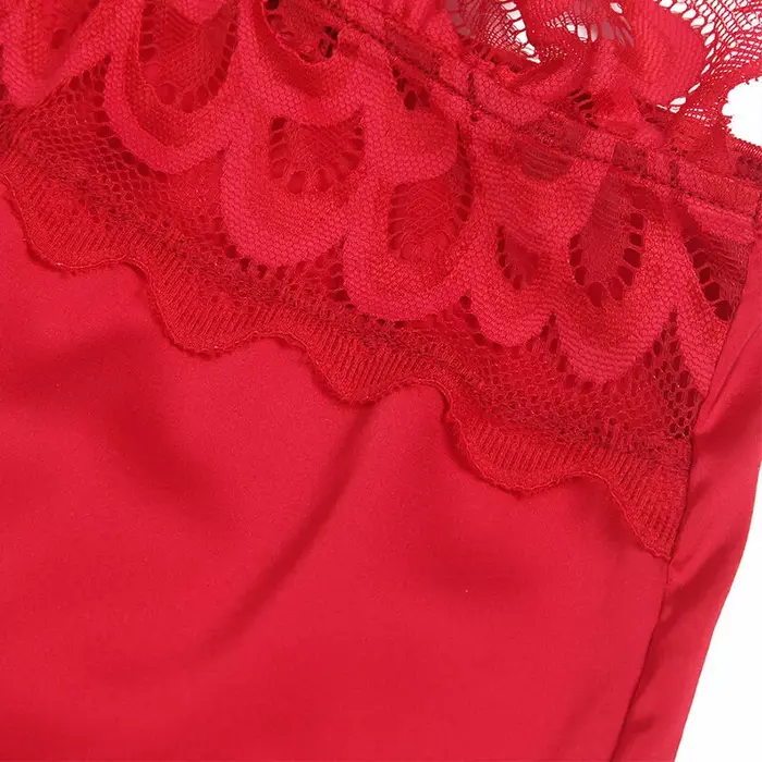 SUBBLIME Satin Babydoll with Lace, Red S/M Photo 7