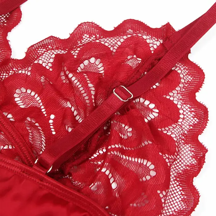 SUBBLIME Satin Babydoll with Lace, Red S/M Photo 9