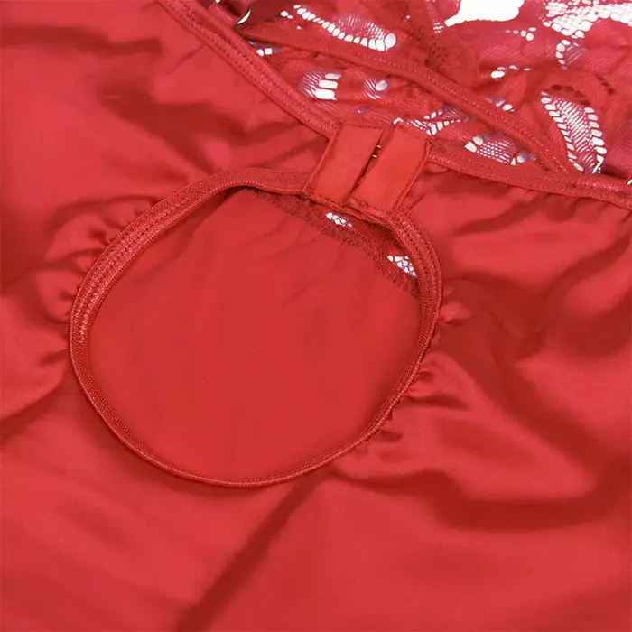 SUBBLIME Satin Babydoll with Lace, Red S/M Photo 10