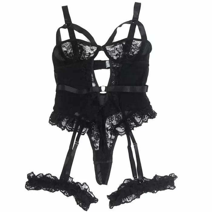 Боди-тедди SUBBLIME с подвязками и кружевом - черный L/XL Photo 4