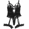 Боди-тедди SUBBLIME с подвязками и кружевом - черный L/XL Photo 4