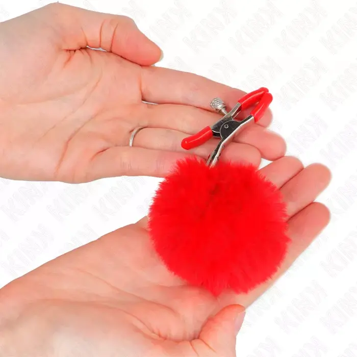 Krūšu spīles KINK — Kažokādas bumbiņa, sarkana 6 cm Photo 3
