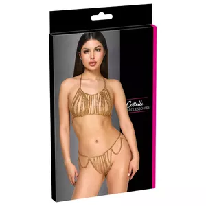 Lingerie set Cottelli Collection Top Set Chain Gold — one size, metal chain detail, halterneck top and string