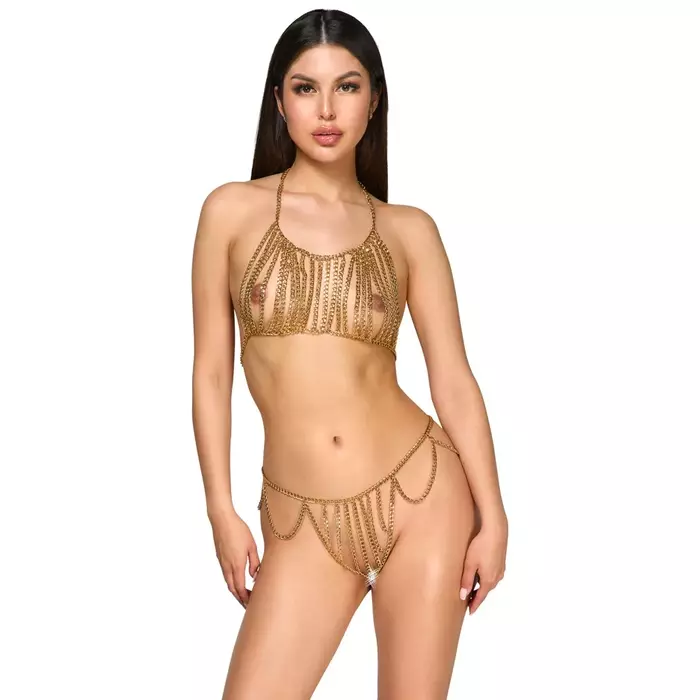Lingerie set Cottelli Collection Top Set Chain Gold Photo 2