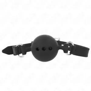 Gag KINK COLLAR & GAG silicone gag with 4.5 cm ball, full silicone, adjustable strap 35–51 cm, black