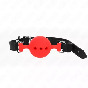 Gag KINK COLLAR & GAG Full Silicone Gag 55×2 cm shaft, 4.5 cm ball, adjustable strap 35–51 cm, Red