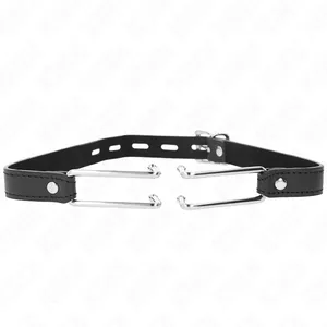 Gag KINK COLLAR & GAG metal hook gag 11.5 cm with adjustable leatherette strap 39–58 cm x 2 cm