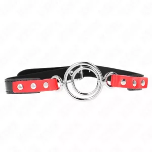 Gag with multiple O-rings by KINK COLLAR & GAG — O-rings 4 / 4.8 cm, adjustable strap 38×56 cm, red