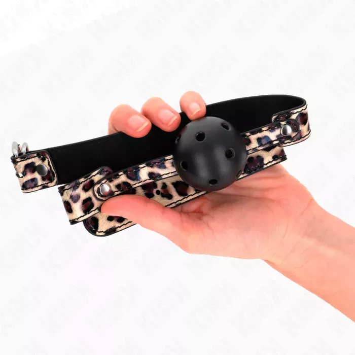 Elpojošs bumbiņas klyaps 4,5 cm — KINK COLLAR & GAG LEOPARD Photo 3